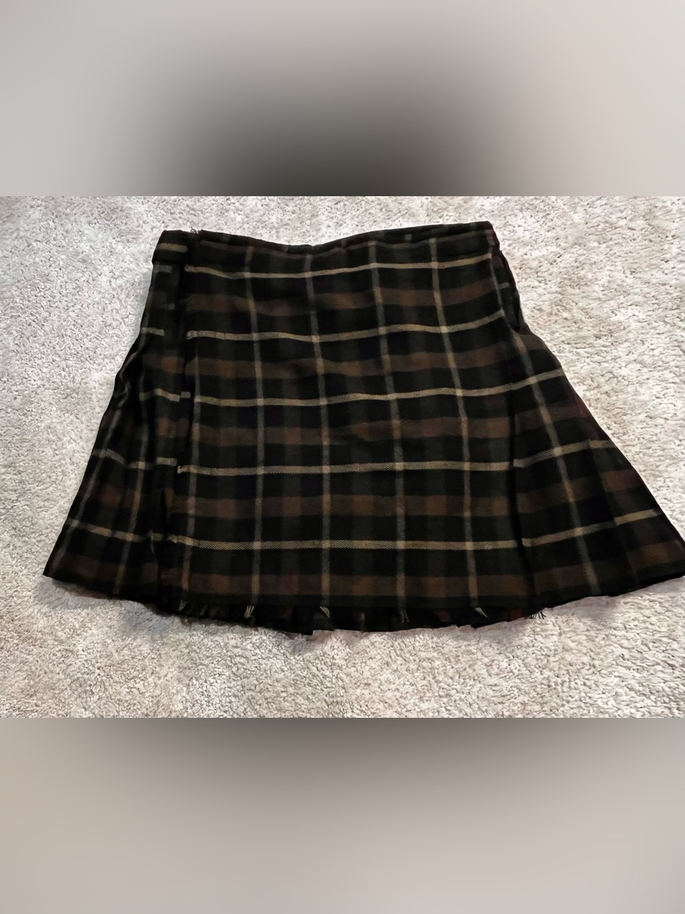 Verillas Tartan Plaid Wrap Kilt Skirt Brown Black Adjustable Waist Medium